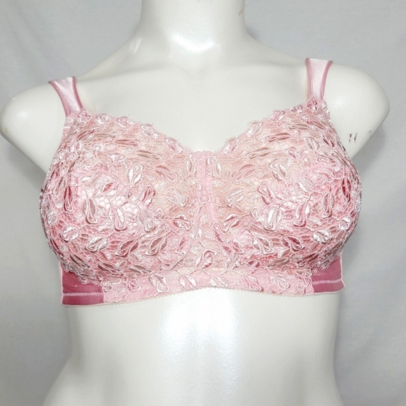 36DD‎ Playtex 4301 Vintage Embroidered Lace Wire Free Bra Pink - Picture 1 of 4